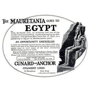 1924 Cunard and Anchor Cruise Line Mauretania Pyramid Pharoah Vintage Print Ad
